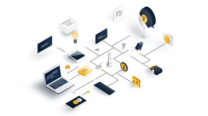 Abstract Digital Workspace with Creative Tools and Icons Representing Technology, Music, and Innovation in a Modern Illustrative Style