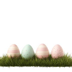 Colorful Easter eggs resting on green grass. transparent background