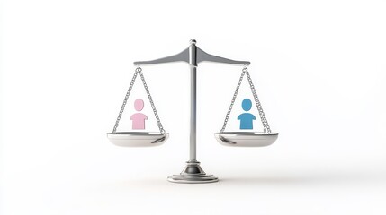 Balance of Equality Represented by Scales with Pink and Blue Human Figures Symbolizing Gender Equity and Justice in Society and Workplaces
