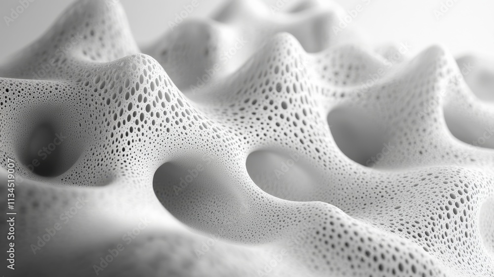 Poster intricate patterns of a porous material emerge under soft lighting in a modern artistic showcase of 