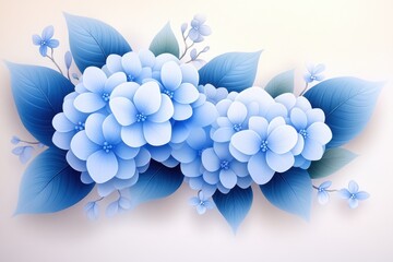 Hydrangeas floral illustration creative studio digital art vibrant blue palette close-up view botanical concept
