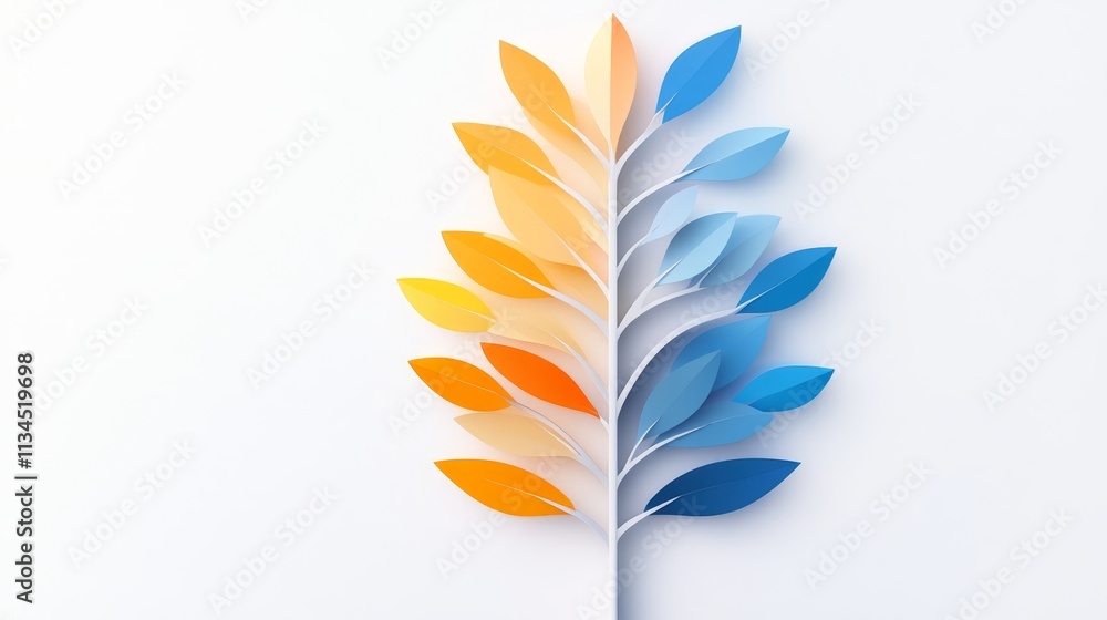 Poster colorful paper leaves in gradient displaying artistic tree design on white background for nature-ins
