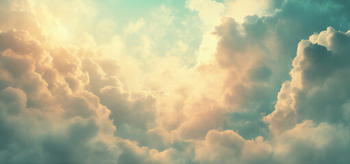 SShiny sun rays and clouds. Heavenly glorious sky. Sun rays with clouds in the sky