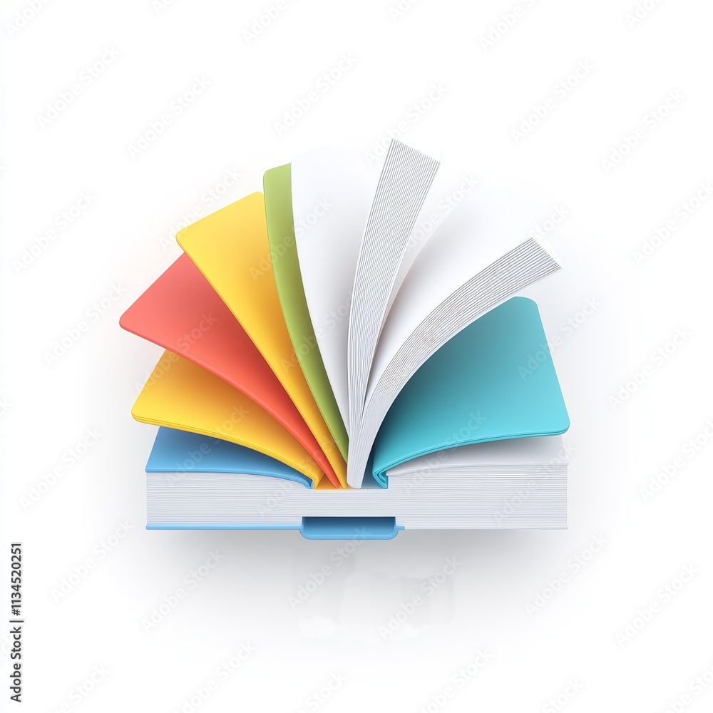 Aufkleber colorful open book with vibrant pages displaying various colors on a white background, symbolizing c