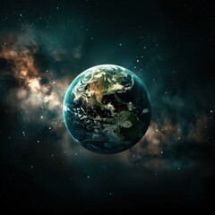 Obraz premium Stunning View of Earth Surrounded by Cosmic Clouds in Deep Space at Night