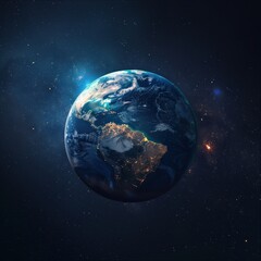 Obraz premium Earth Illuminated By Cities Glowing At Night Surrounded By Stars In Space