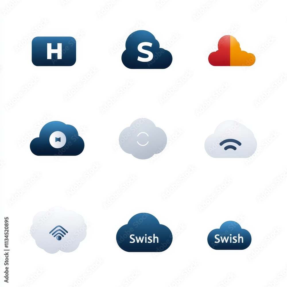 Aufkleber collection of cloud icons featuring different designs and styles for creative digital projects, incl
