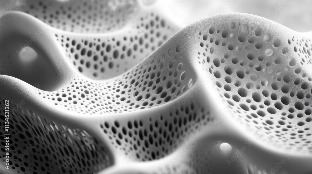 Poster intricate patterns of porous structure create mesmerizing visual waves in monochrome hues