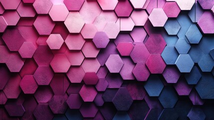 Vibrant geometric patterns of hexagons create a dynamic visual experience in shades of pink and blue