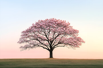 Obraz premium Magnolia tree in full bloom against a pastel sky during sunset