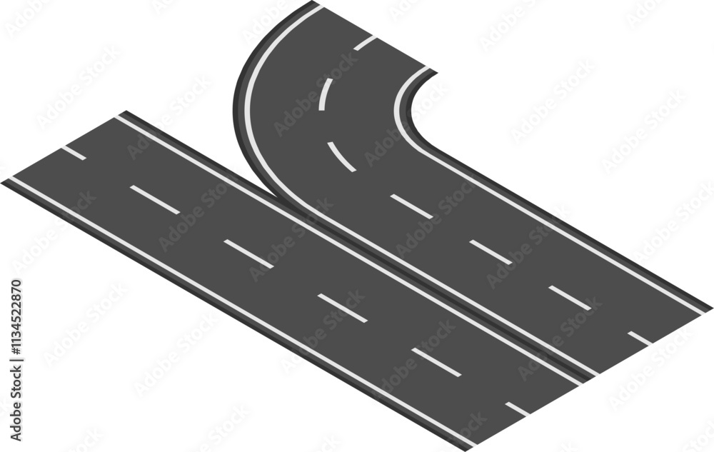 Poster winding roads merging in an isometric perspective, illustrating the themes of connection, transporta