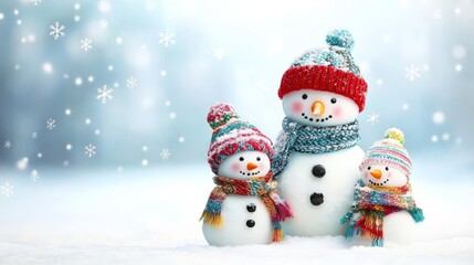 Snowy Family Fun: Adorable snowmen family in winter wonderland. perfect for holiday cards and winter themed projects 