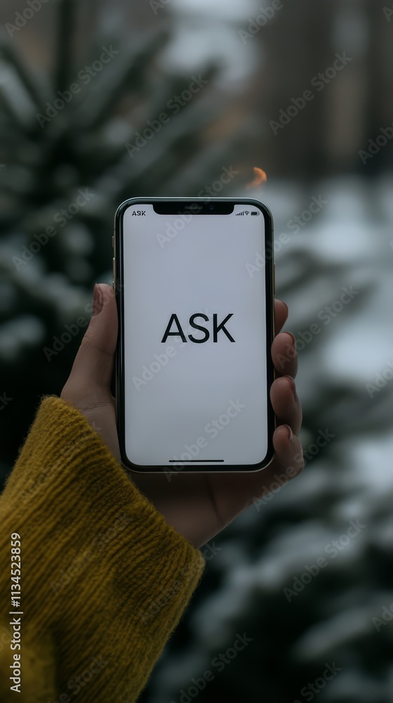 Poster ask for help: a hand holding a smartphone with the word 