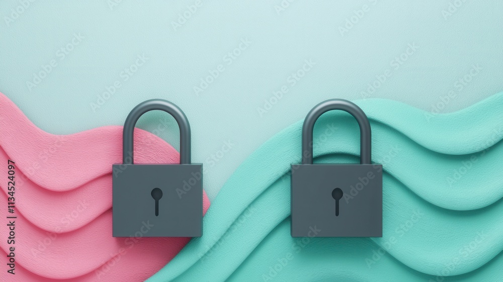 Aufkleber digital security padlocks on abstract wave background