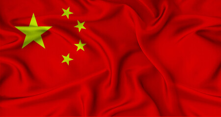 Close up of flag of China with cloth texture. Realistic China flag waving