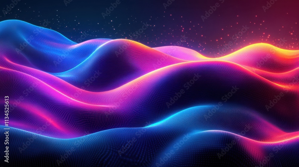 Poster vibrant undulating waves of color create a mesmerizing abstract landscape at twilight