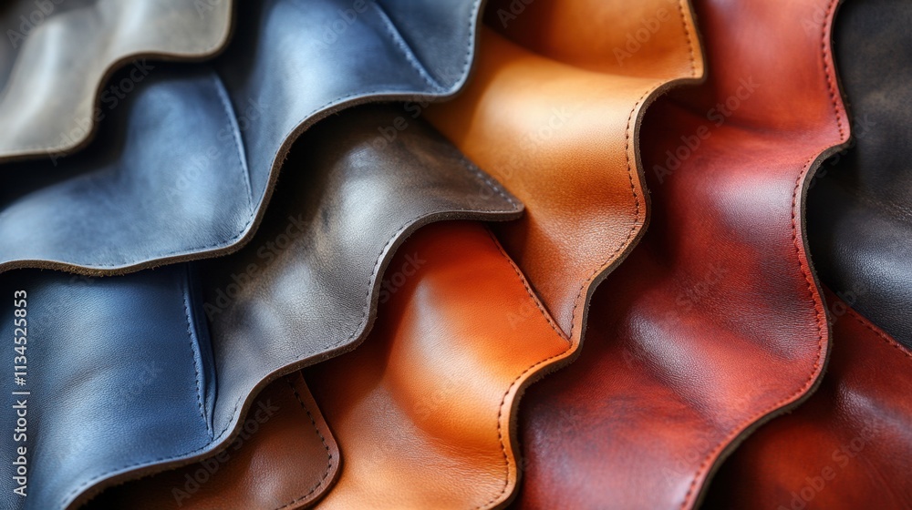 Aufkleber waves of colorful leather displaying craftsmanship and texture in an artisan workshop