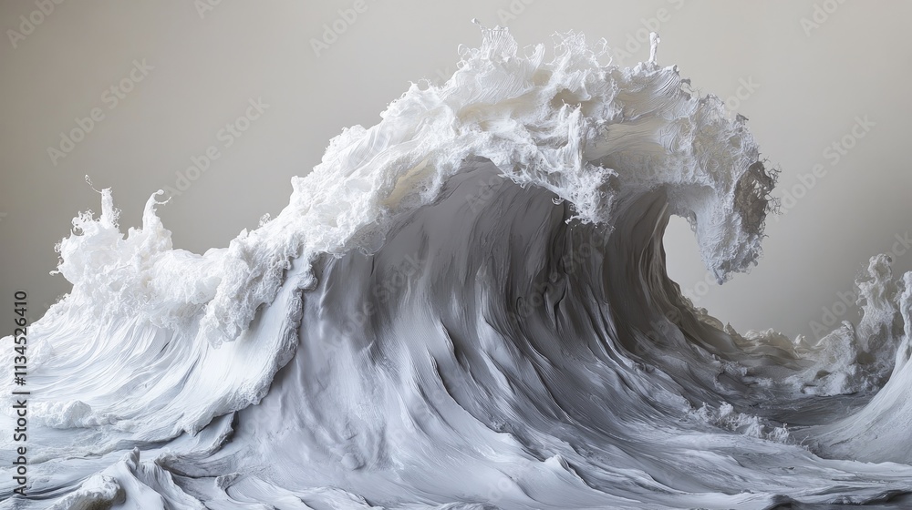 Poster a towering wave breaking into intricate foam patterns, its motion frozen in dynamic detail