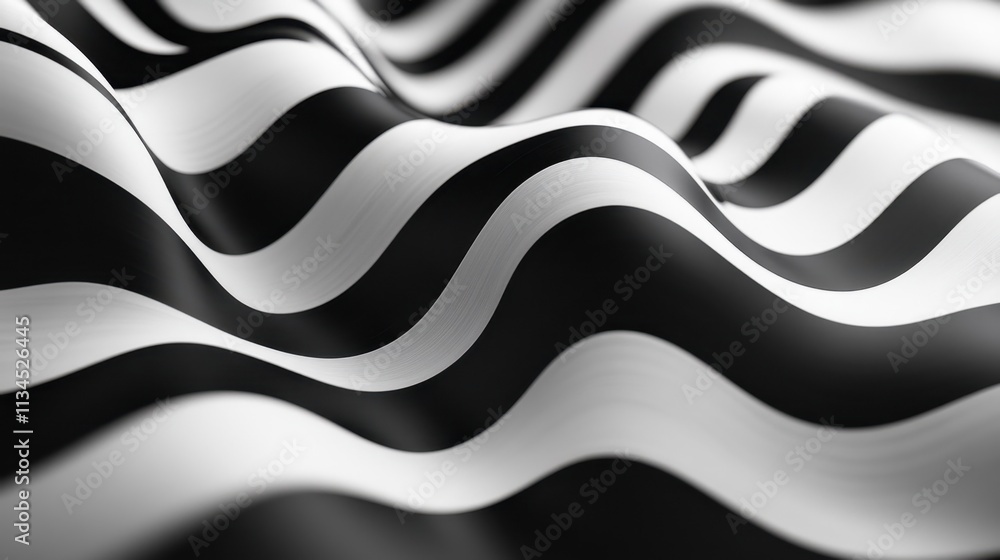 Poster black and white wavy patterns create a mesmerizing texture in this abstract artwork showcasing fluid