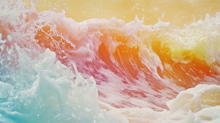 A vibrant wave mid-crash, with its frothy crest and cascading water creating a mesmerizing shot