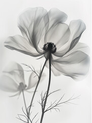 Obraz premium Elegant white anemone flower with delicate black petals and soft, transparent, graceful appearance
