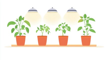 Obraz premium A Bright and Lively Indoor Garden Scene with Potted Plants under Modern Led Grow Lights Perfect for Urban Gardening and Home Decor Inspiration