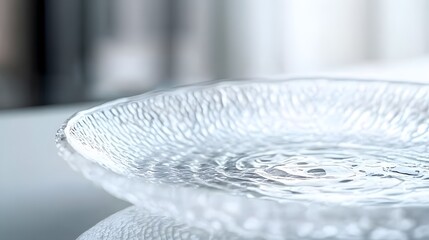 A translucent glass plate with a unique texture, sitting on a white ceramic countertop