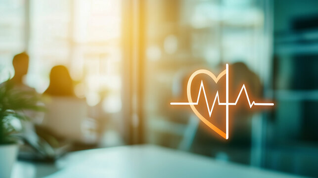Healthcare symbol with heartbeat line and cross representing medical services and wellness in a modern environment