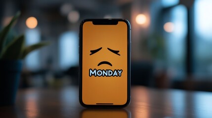 Monday Blues: Smartphone Displaying Sad Face 