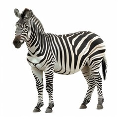 Obraz premium Full body view of a zebra standing against a white backdrop, showcasing its distinctive black and white stripes