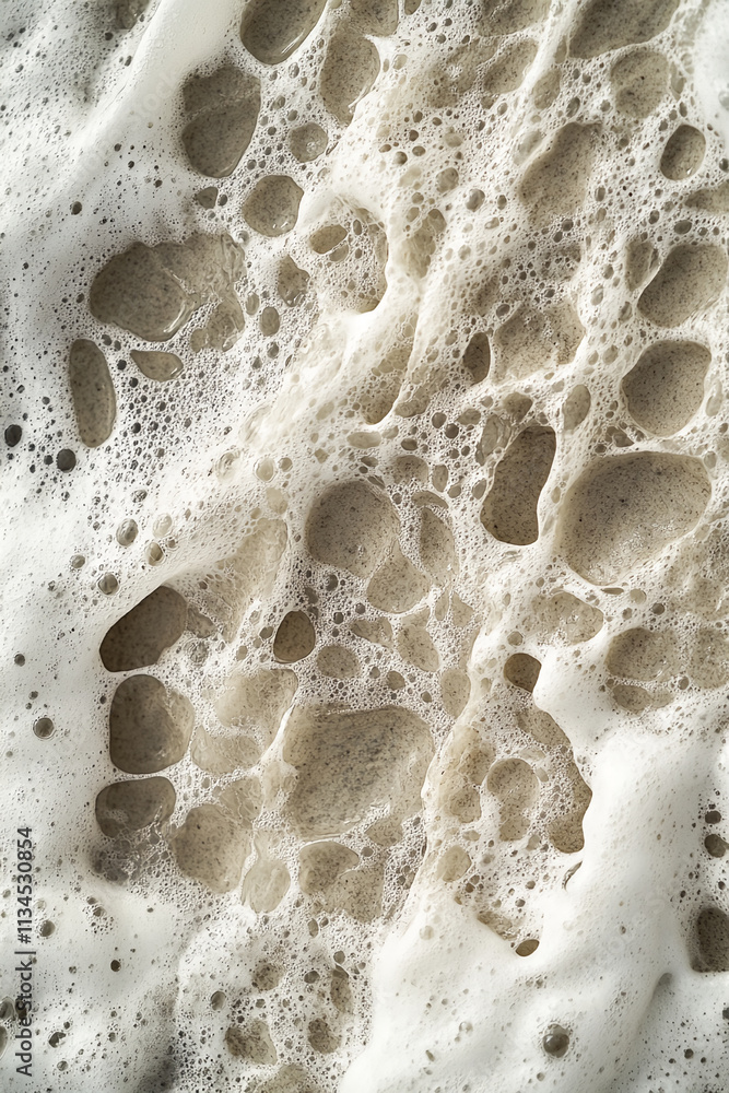 Poster Foamy texture with bubbles and swirls created by mixing elements in a neutral color palette
