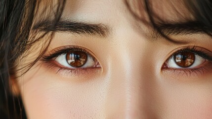 Fototapeta premium Close-up of beautiful brown eyes with natural freckles