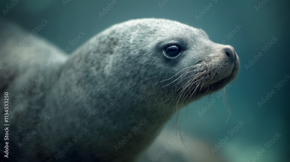 Poster a close up of a seal looking up at the camera