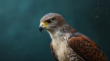 Fototapeta premium A close up of a bird of prey with a green background