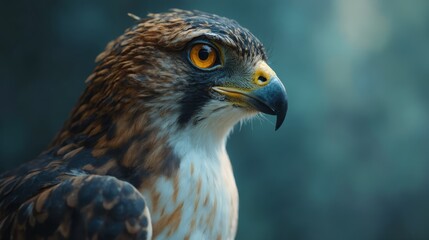 Fototapeta premium A close up of a bird of prey with yellow eyes