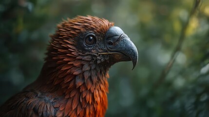 A close up of a bird of prey with a green background