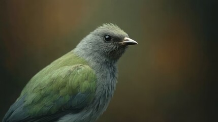 Fototapeta premium A small green bird sitting on top of a wooden post