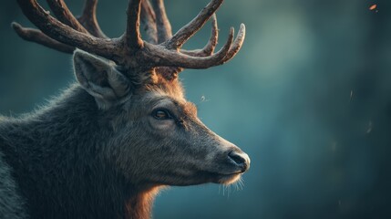 A close up of a deer with large antlers