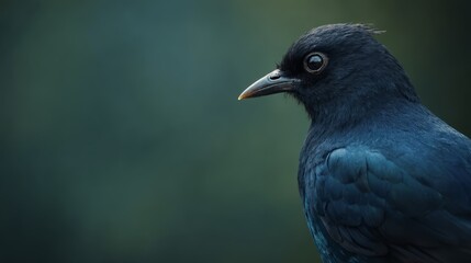 Fototapeta premium A close up of a black bird with a green background