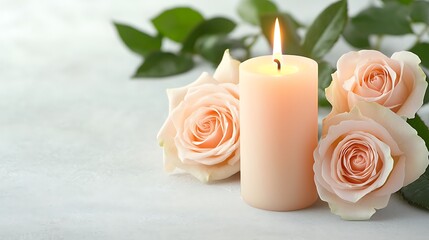 Fototapeta premium Close-up of romantic candlelit roses valentine's day table decor with soft lighting