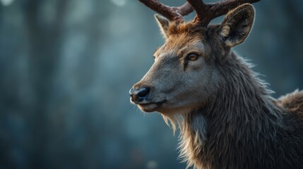 Fototapeta premium A close up of a deer with antlers in the woods