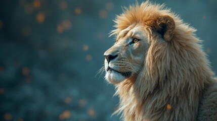 Fototapeta premium A close up of a lion's face with a blurred background