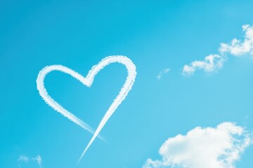 A heart shaped contrail in a clear blue sky