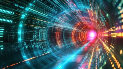 Fototapeta premium Abstract digital tunnel with glowing code. Perfect for tech, data, or futuristic concepts.