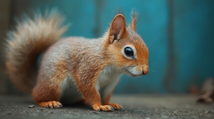 Obraz premium A small red squirrel standing on the ground