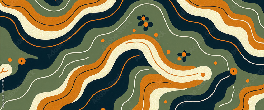 Poster a colorful pattern with a lot of swirls and leaves. the pattern is very busy and has a lot of detail