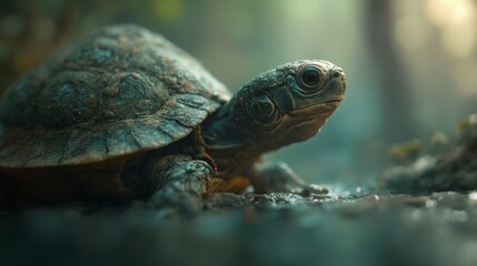 Fototapeta premium A small turtle sitting on top of a rock