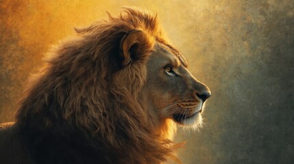 Naklejka premium A close up of a lion's face in the sunlight