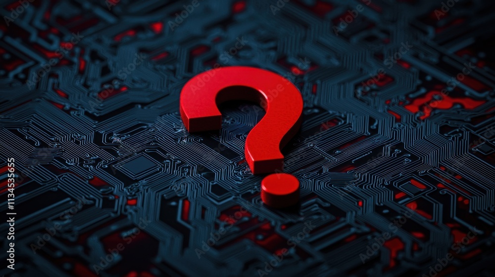 Poster red question mark on circuit board technology security and data mystery