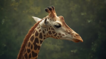 Obraz premium A close up of a giraffe's head with trees in the background